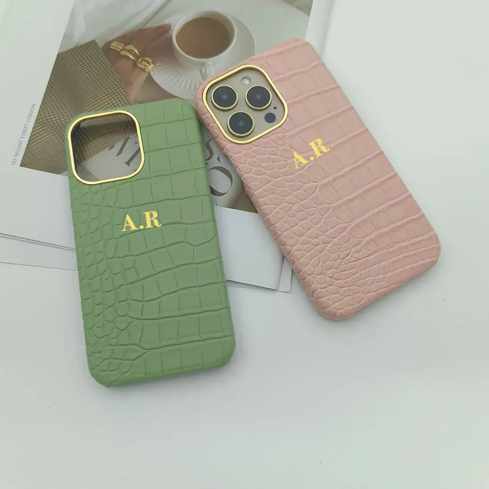 Croc Texture Gold Trim Personalised Case