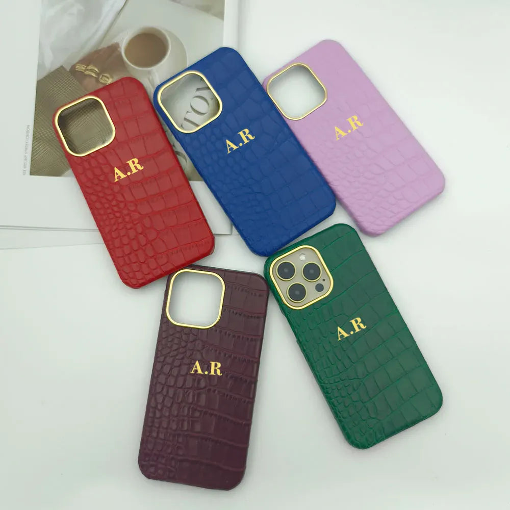 Croc Texture Gold Trim Personalised Case