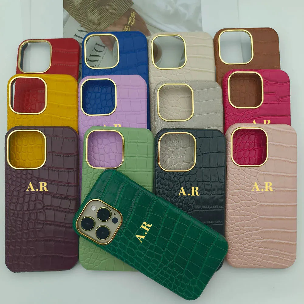 Croc Texture Gold Trim Personalised Case