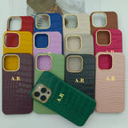 Croc Texture Gold Trim Personalised Case