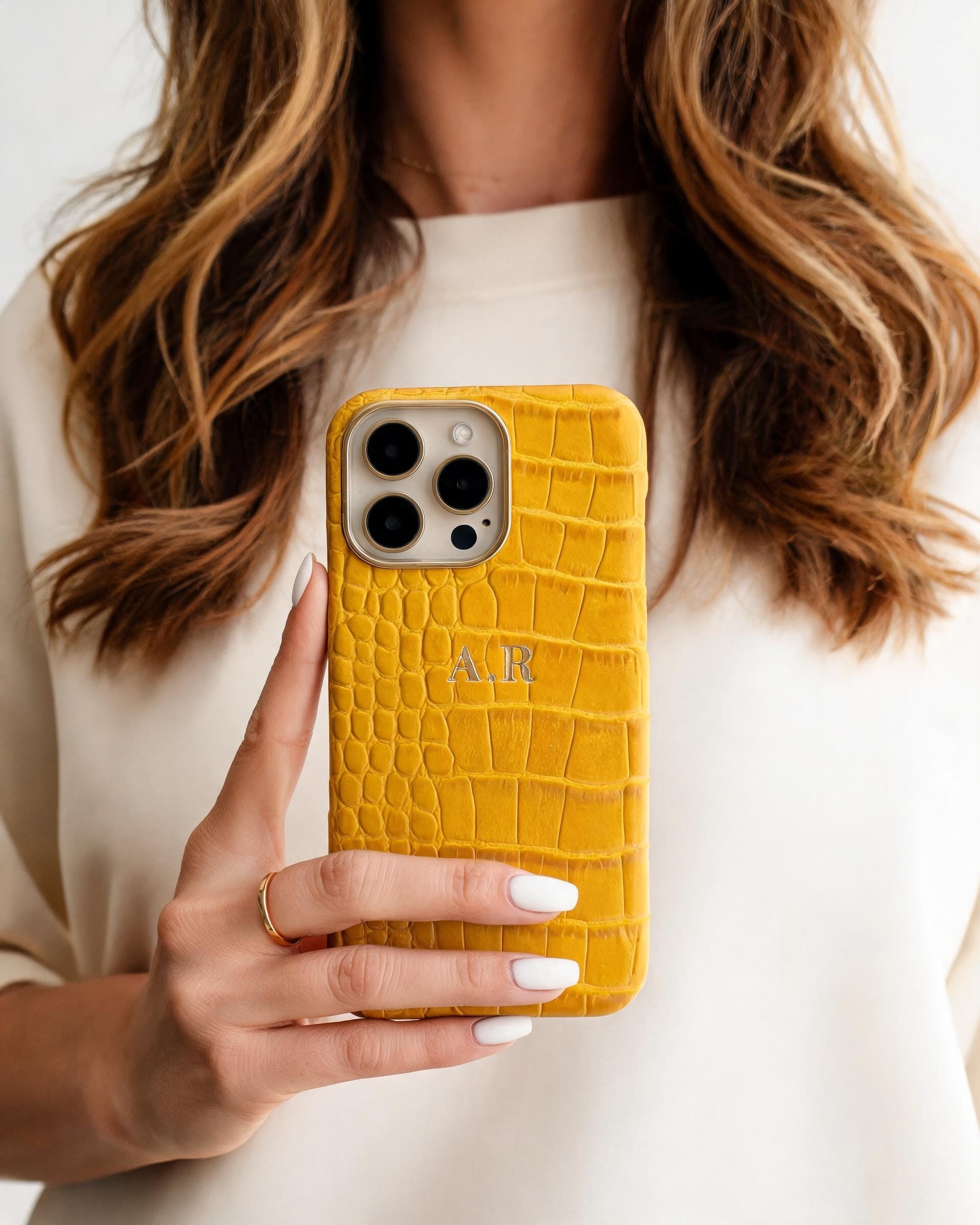 Croc Texture Gold Trim Personalised Case
