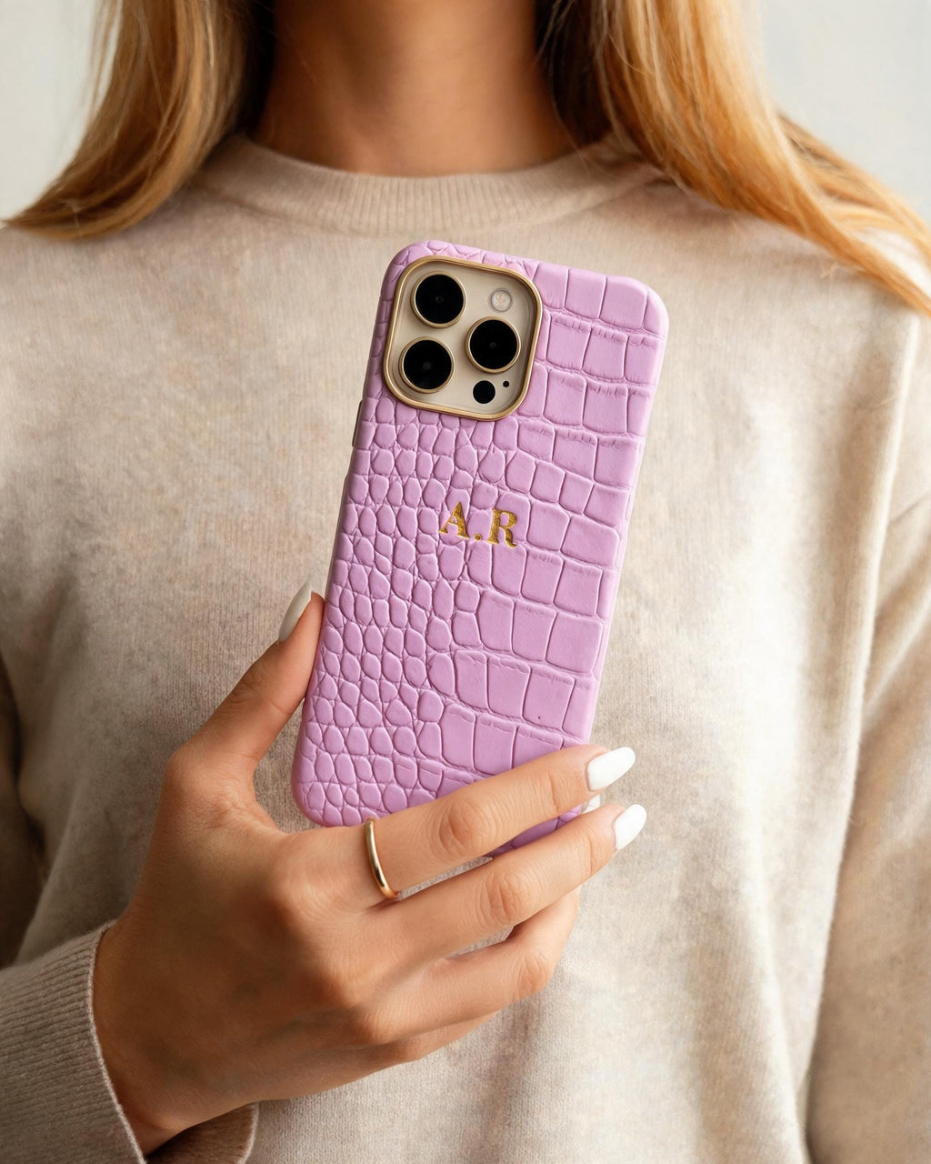 Croc Texture Gold Trim Personalised Case