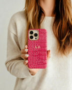 Croc Texture Gold Trim Personalised Case