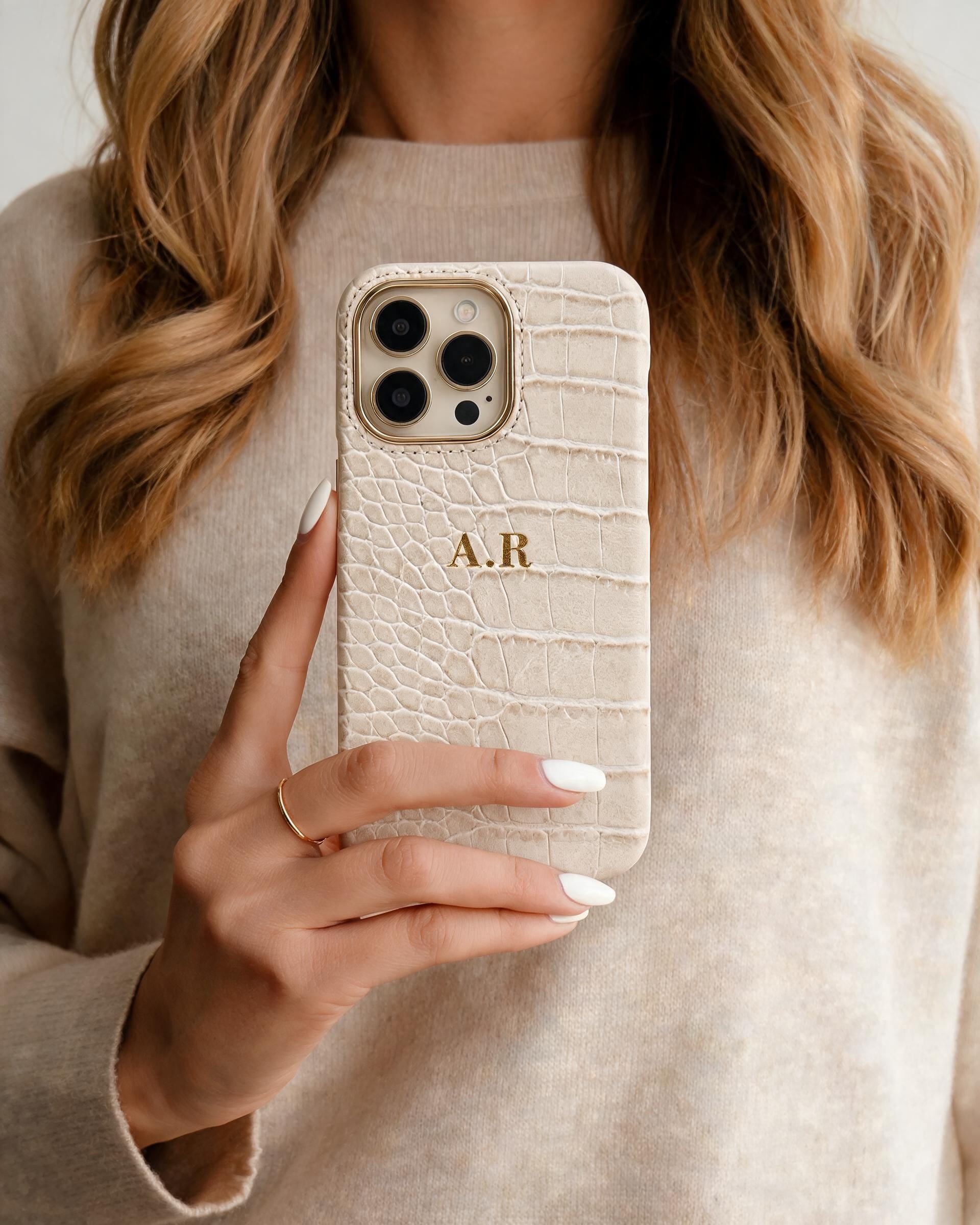 Croc Texture Gold Trim Personalised Case