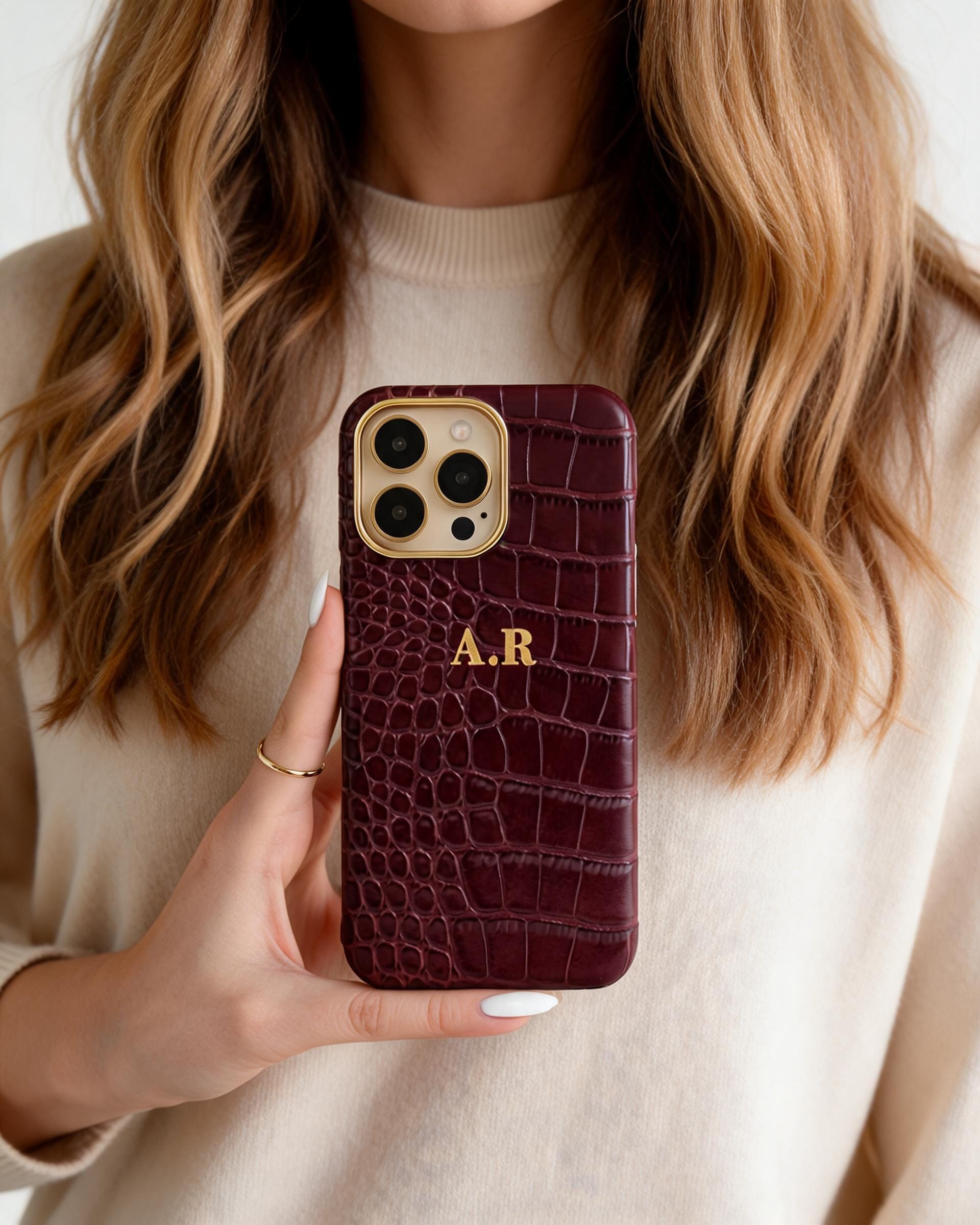Croc Texture Gold Trim Personalised Case