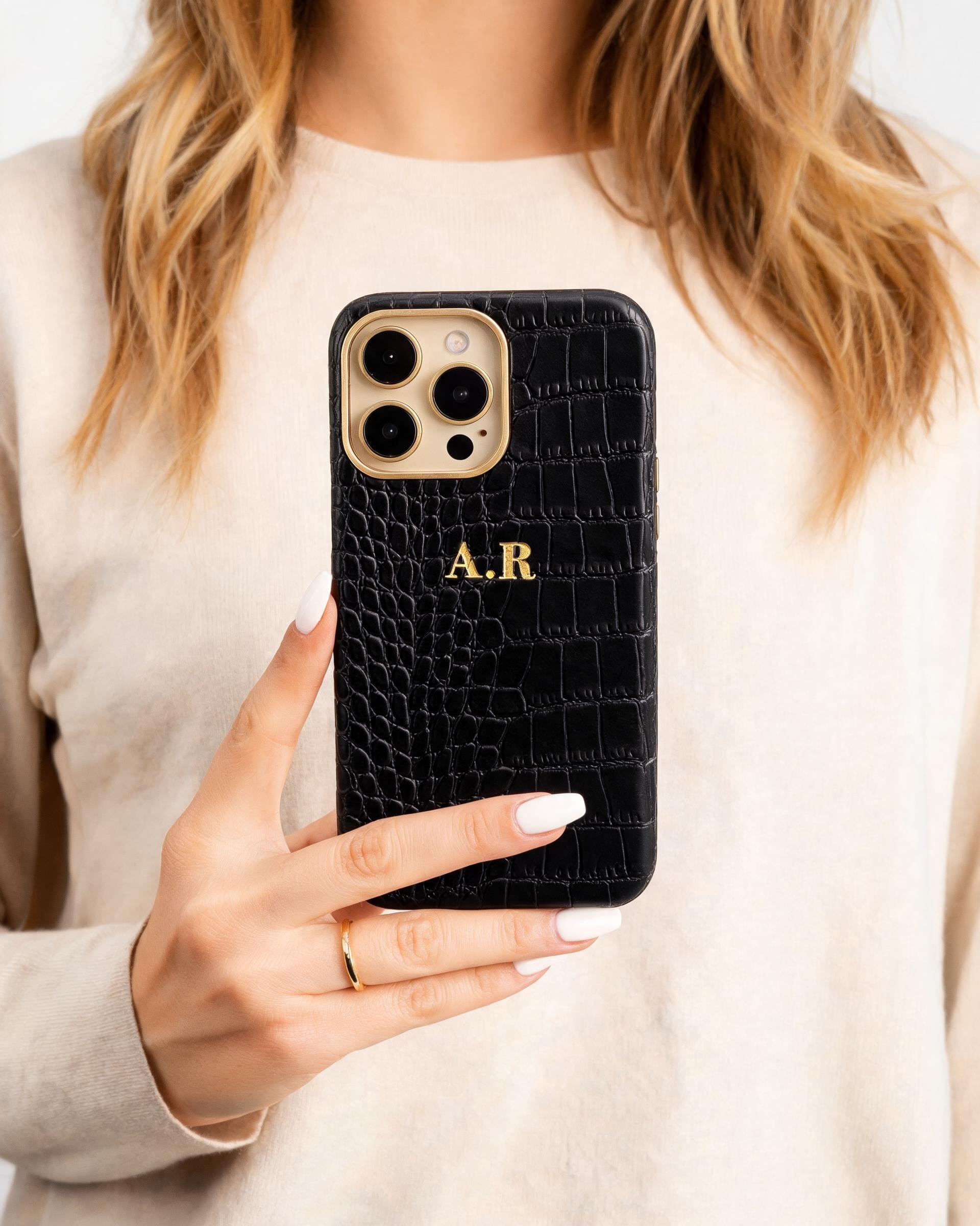 Croc Texture Gold Trim Personalised Case