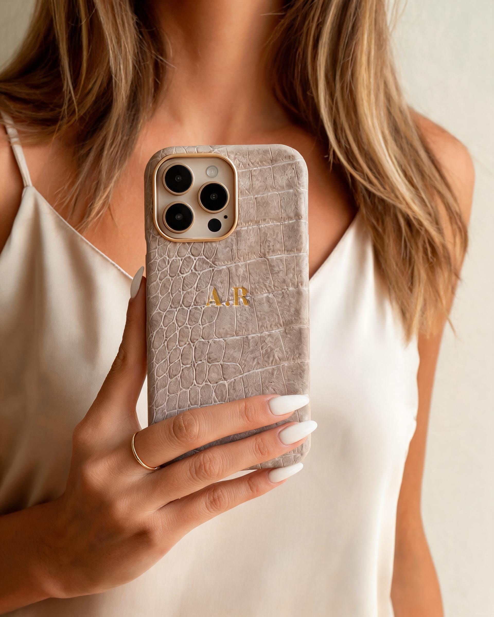Croc Texture Gold Trim Personalised Case