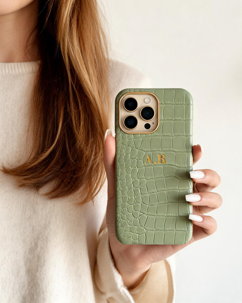 Croc Texture Gold Trim Personalised Case