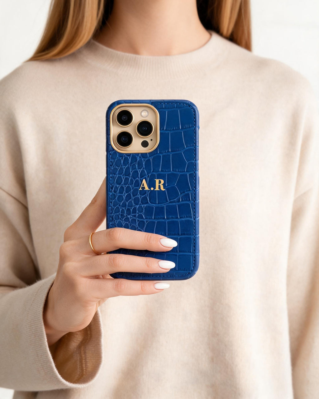 Croc Texture Gold Trim Personalised Case