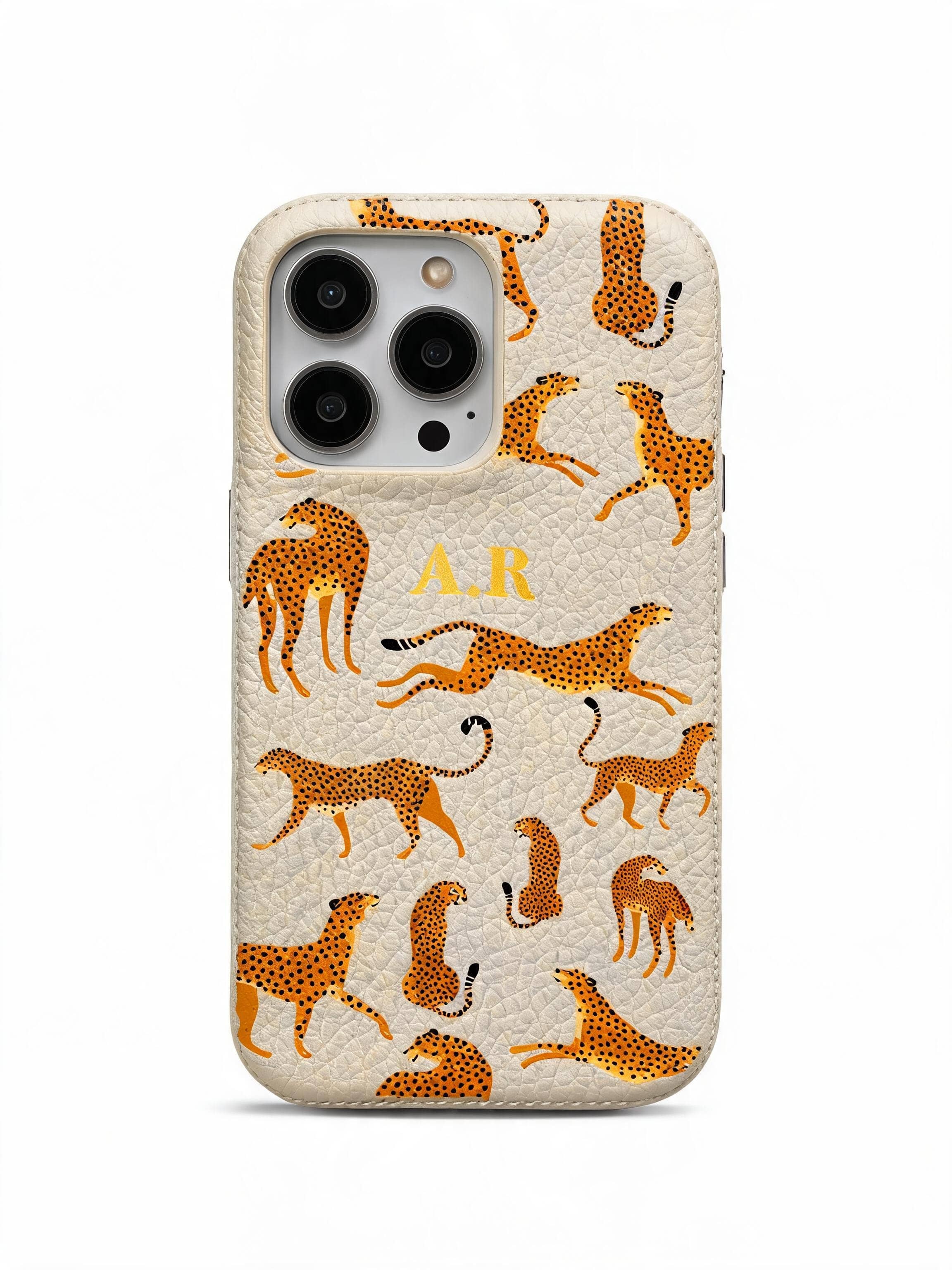 Orange Leopard Personalised Pebble Grain Cases