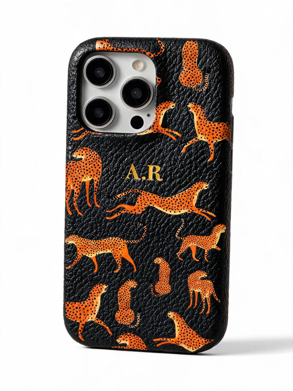 Orange Leopard Personalised Pebble Grain Cases