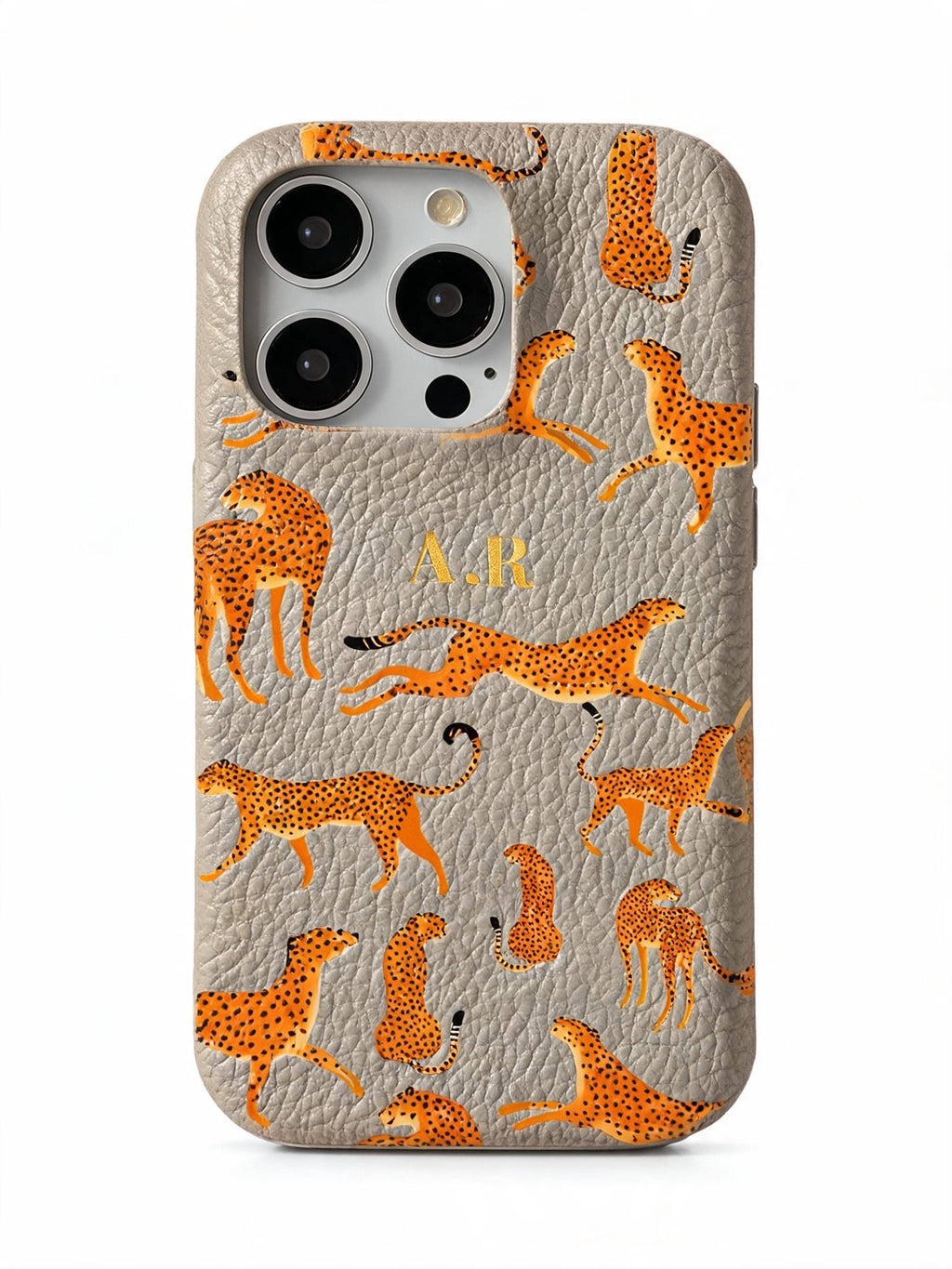 Orange Leopard Personalised Pebble Grain Cases