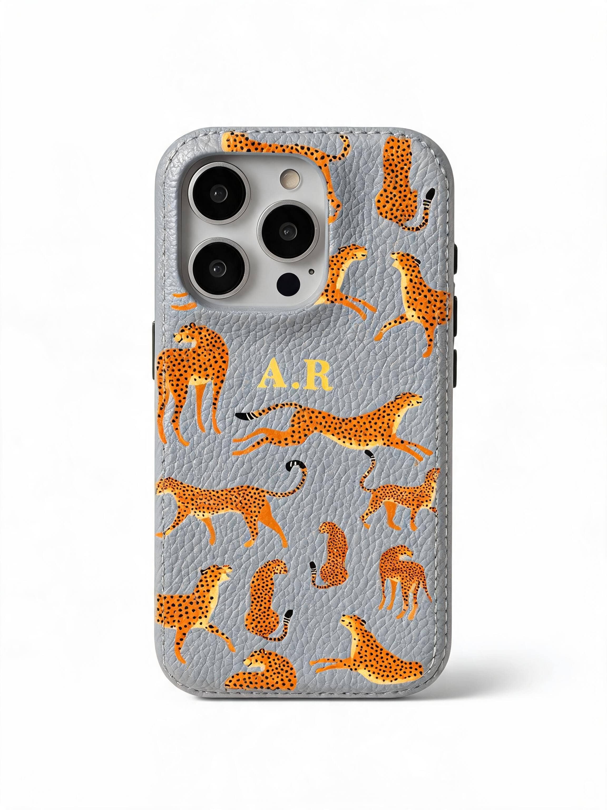 Orange Leopard Personalised Pebble Grain Cases