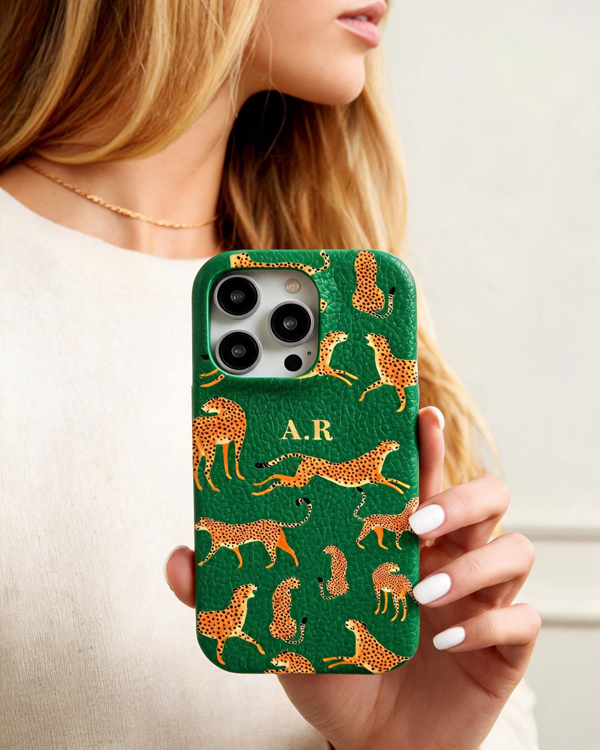 Orange Leopard Personalised Pebble Grain Cases