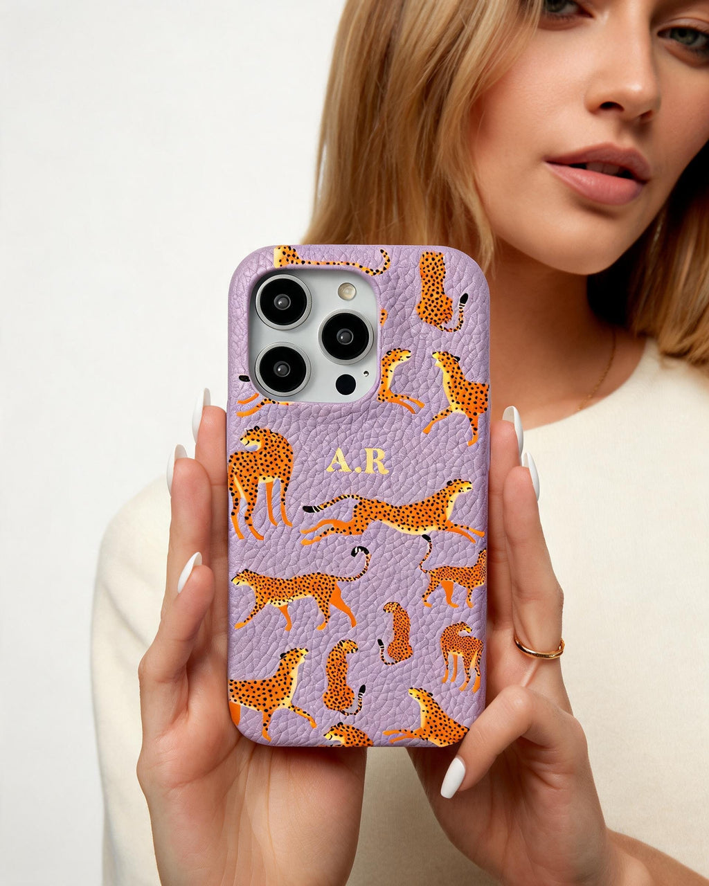 Orange Leopard Personalised Pebble Grain Cases