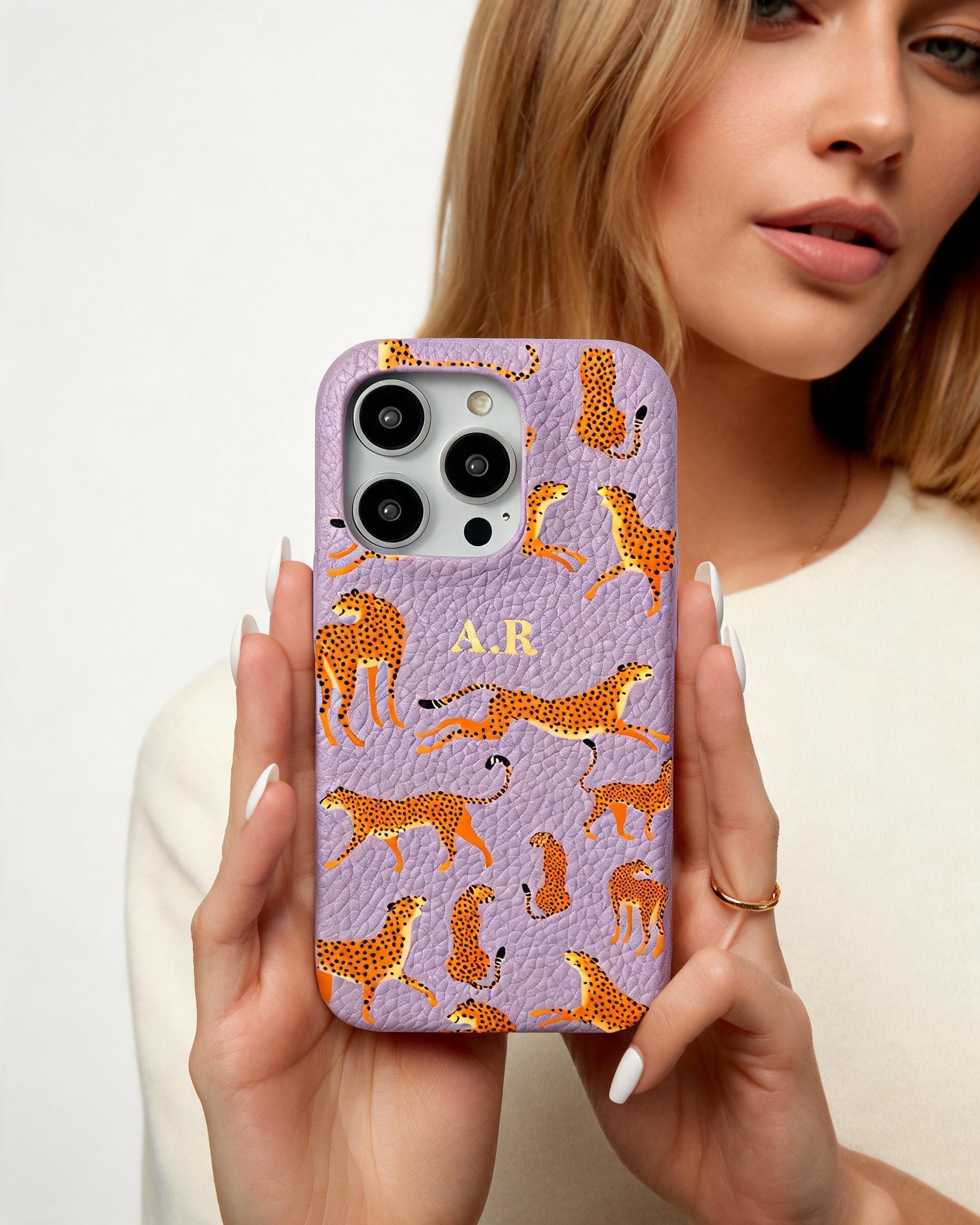Orange Leopard Personalised Pebble Grain Cases
