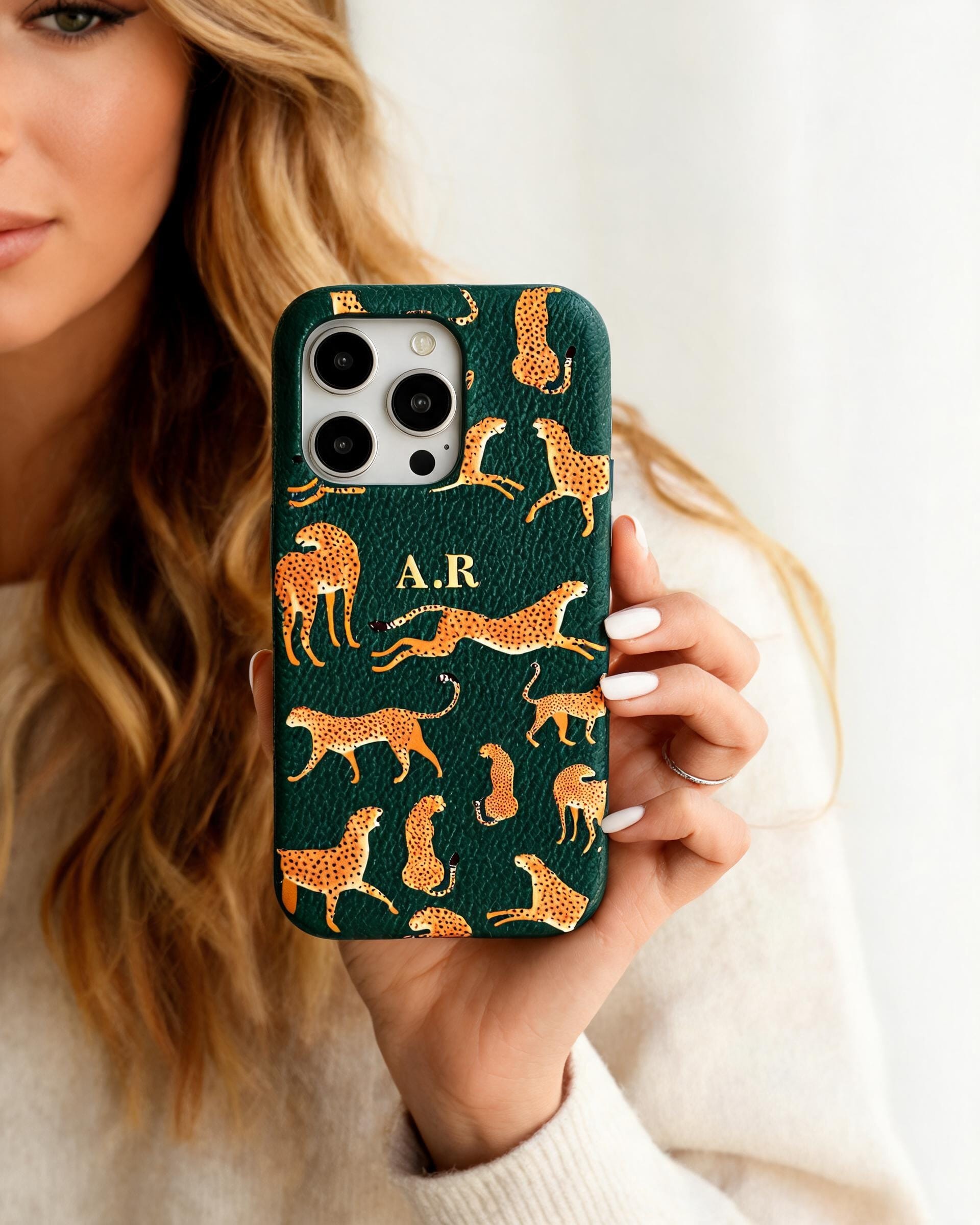 Orange Leopard Personalised Pebble Grain Cases