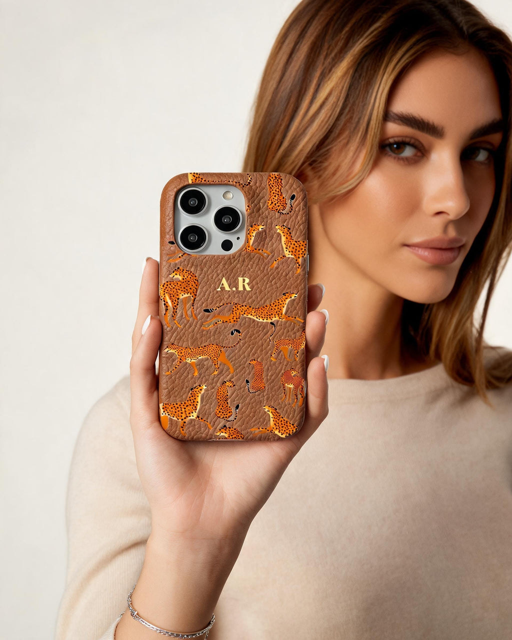 Orange Leopard Personalised Pebble Grain Cases