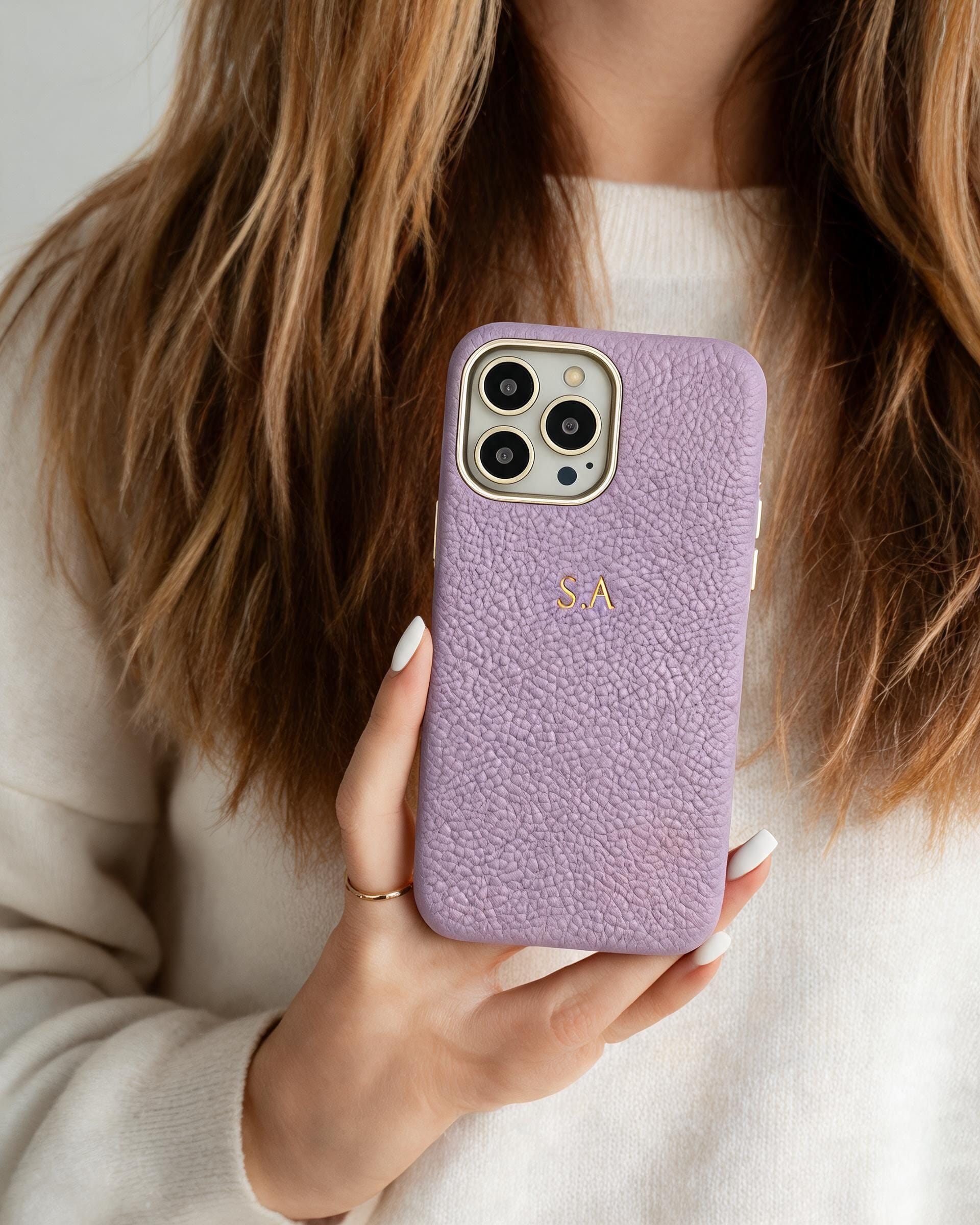 Pebble Grain Gold Trim Personalised Case