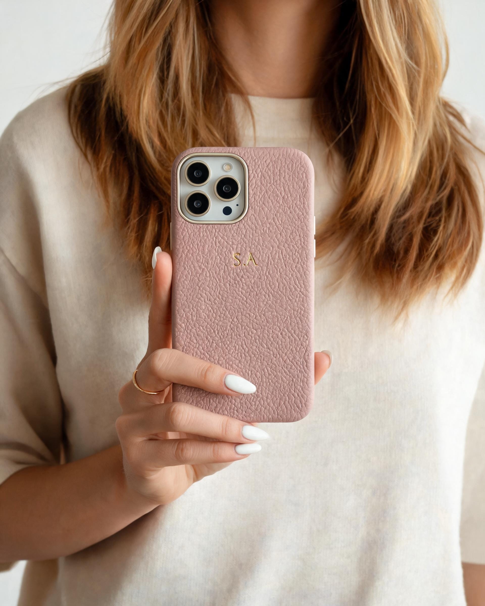 Pebble Grain Gold Trim Personalised Case