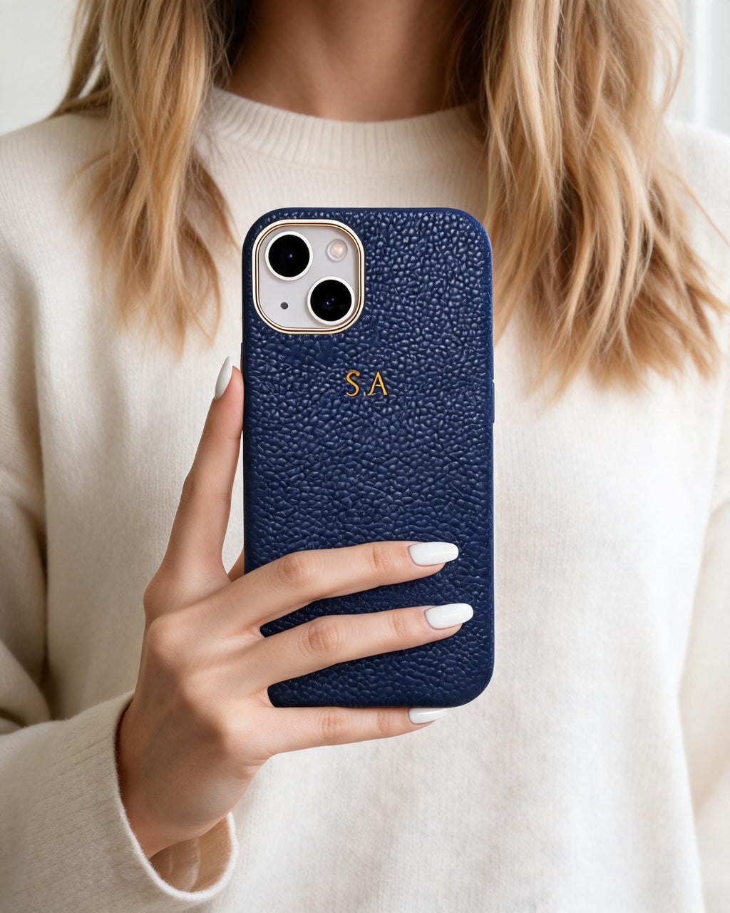 Pebble Grain Gold Trim Personalised Case