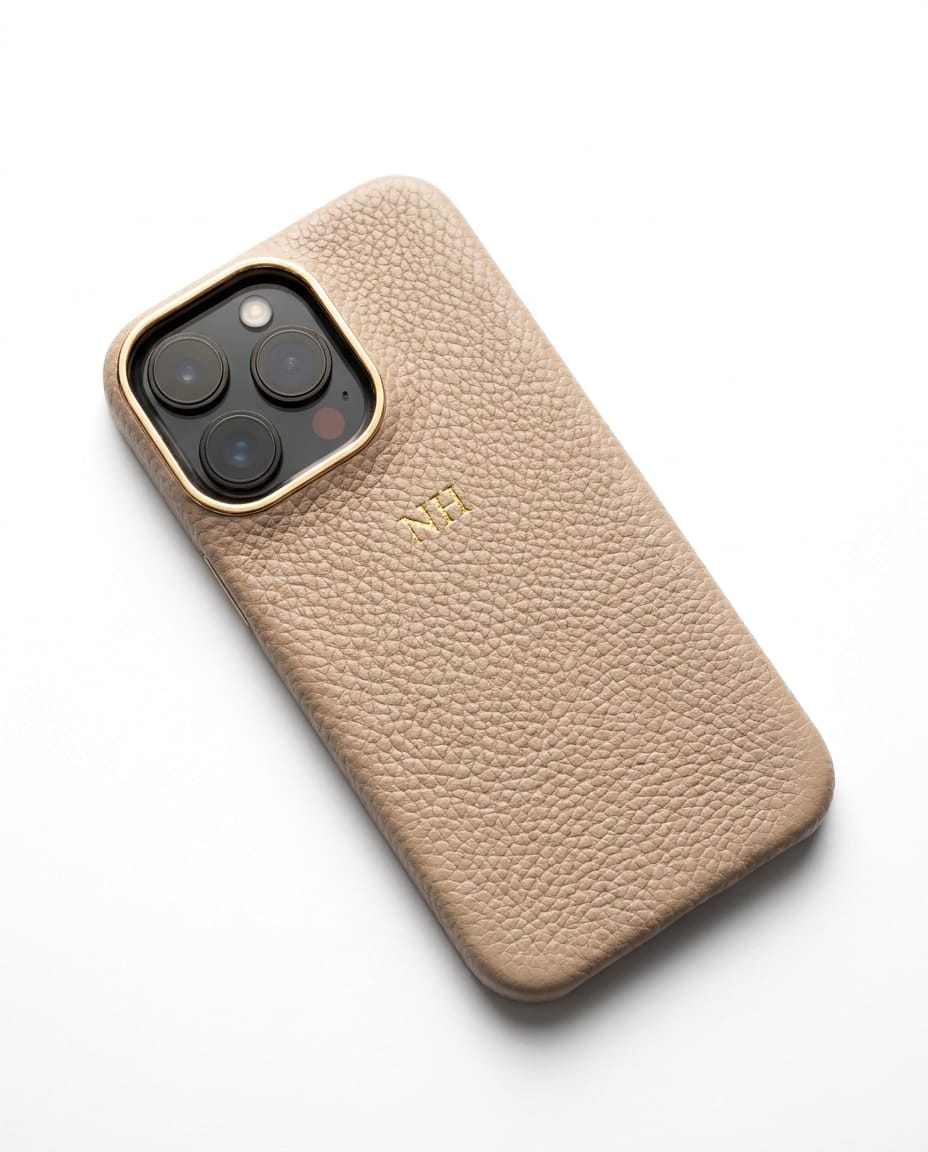Pebble Grain Gold Trim Personalised Case